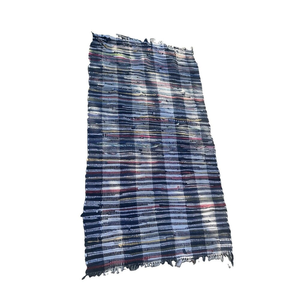 Handwoven Chindi Rag Rug 3’ x 6’ Multicolor Striped Recycled Fabric Runner